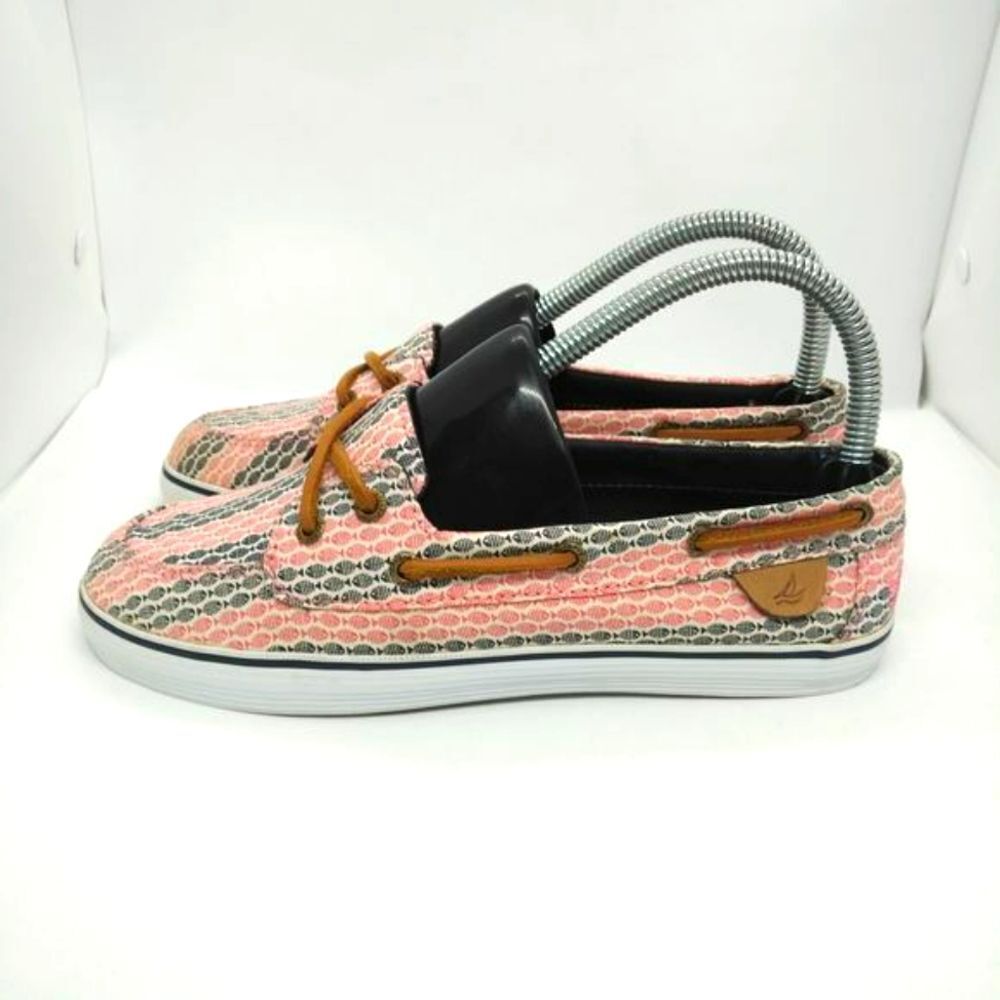 Sperry‎ Top Sider Malibu Fish Print Boat Shoes Women's Size 6 Red Black Casual